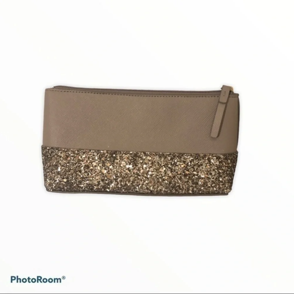 Kate spade gray glitter cosmetic pouch bag